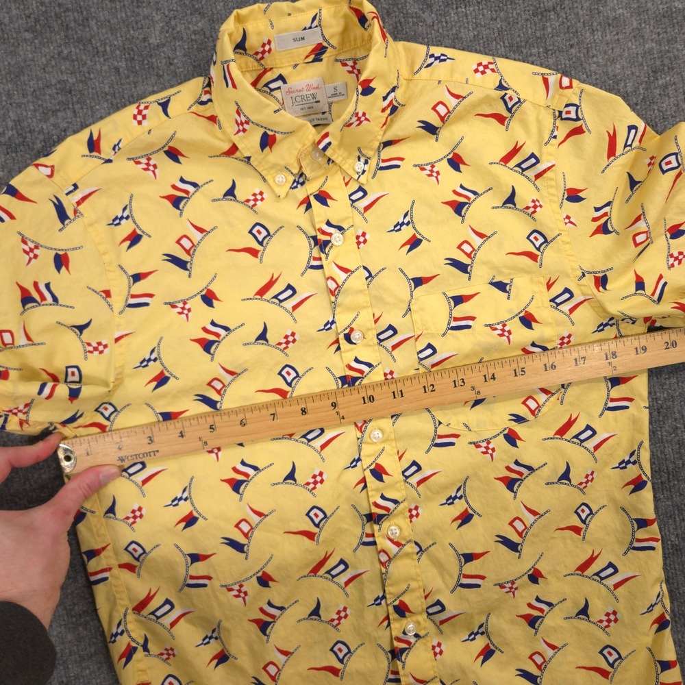 J Crew Shirt Mens S Yellow Nautical Flag AOP Secret Wash Slim Fit Short Sleeve - Picture 5 of 9